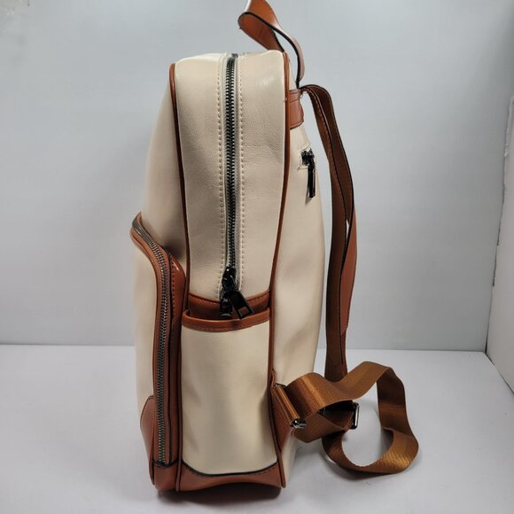Bostanten Women's Cream And Brown Leather Laptop Backpack - Picture 6 of 12